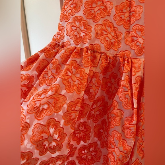 ASOS Coral Orange lace Short Sleeve boho hippie retro dress sz 4 open back sheer - Picture 2 of 6